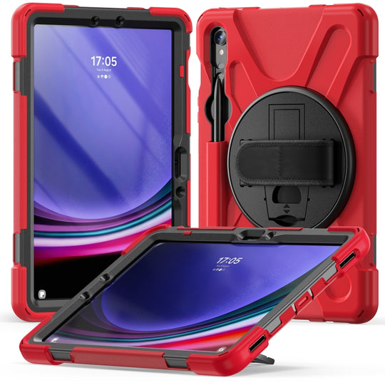 For Galaxy Tab S10 FE / S9 FE / S9 / S8 / S7 Rotatable Kickstand Grip Heavy Duty Hard Rugged Tablet Case(Red)