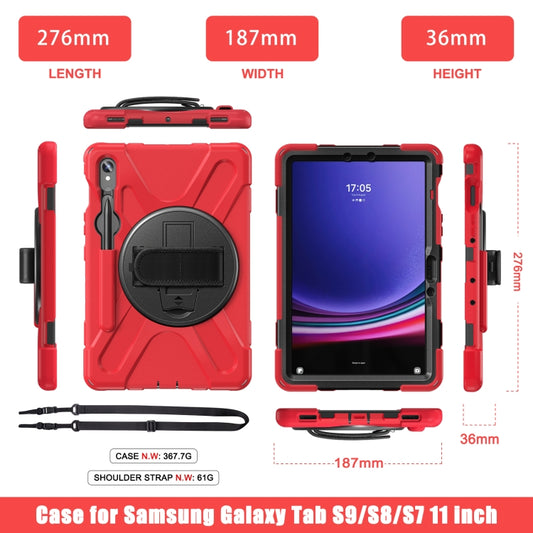For Galaxy Tab S10 FE / S9 FE / S9 / S8 / S7 Rotatable Kickstand Grip Heavy Duty Hard Rugged Tablet Case(Red) by buy2fix