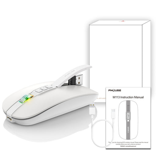 HXSJ M113 2400DPI Dual Mode 2.4GHz + Bluetooth 5.1 Wireless Mouse(Pearl White) by HXSJ