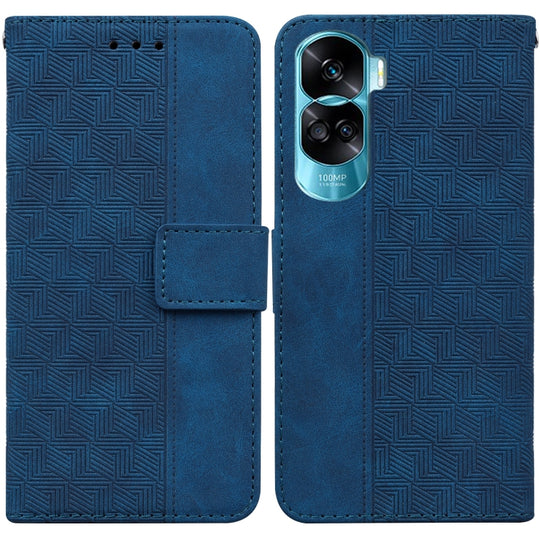 For Honor 90 Lite Geometric Embossed Leather Phone Case(Blue)