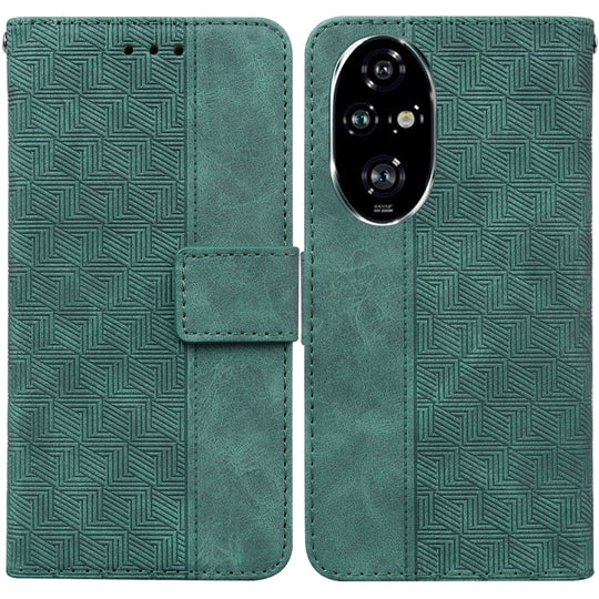 For Honor 200 Pro Geometric Embossed Leather Phone Case(Green)