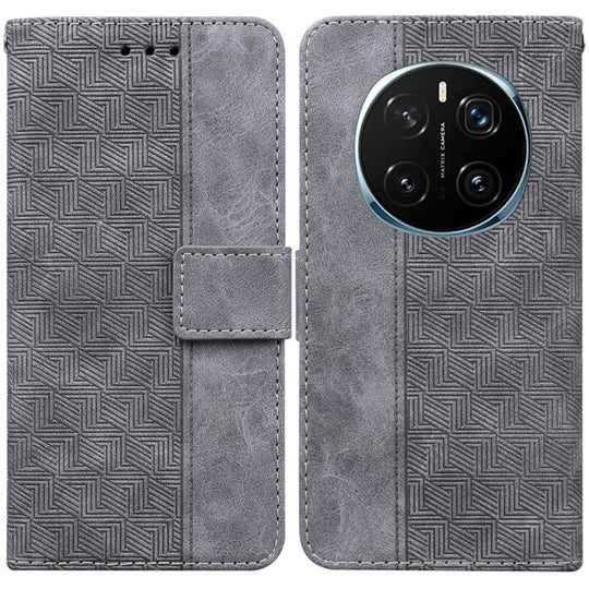 For Honor Magic7 Pro Geometric Embossed Leather Phone Case(Grey)