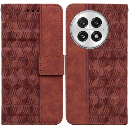 For OnePlus 13 Geometric Embossed Leather Phone Case(Brown) by buy2fix