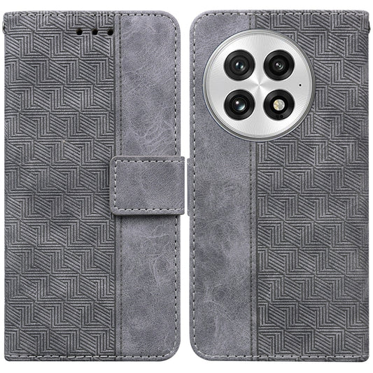 For OnePlus 13 Geometric Embossed Leather Phone Case(Grey) by buy2fix