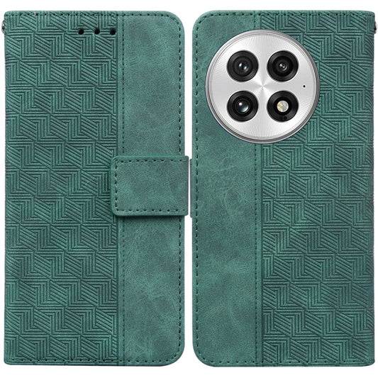 For OnePlus 13 Geometric Embossed Leather Phone Case(Green) by buy2fix
