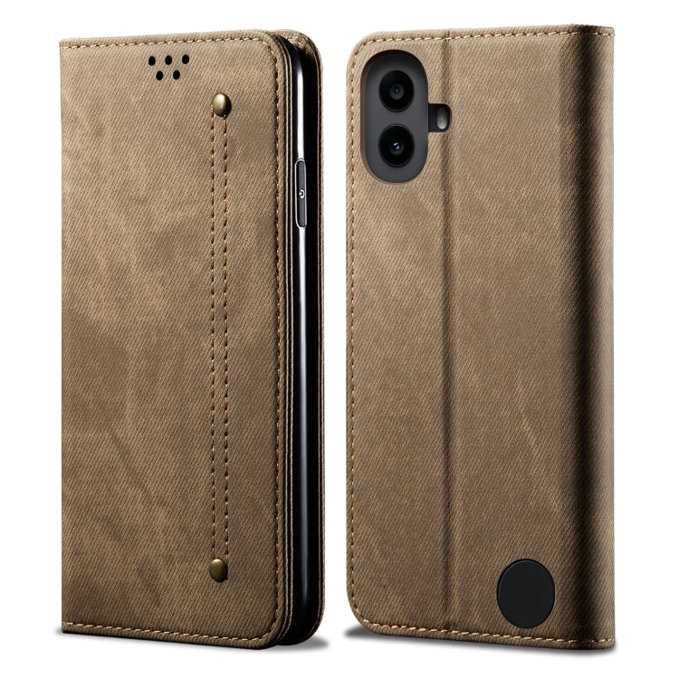 For Nothing CMF Phone 1 Denim Texture Casual Style Flip Leather Case(Khaki) - Nothing Cases by buy2fix | Online Shopping UK | buy2fix