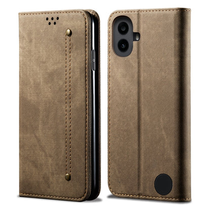 For Nothing CMF Phone 1 Denim Texture Casual Style Flip Leather Case(Khaki) - Nothing Cases by buy2fix | Online Shopping UK | buy2fix