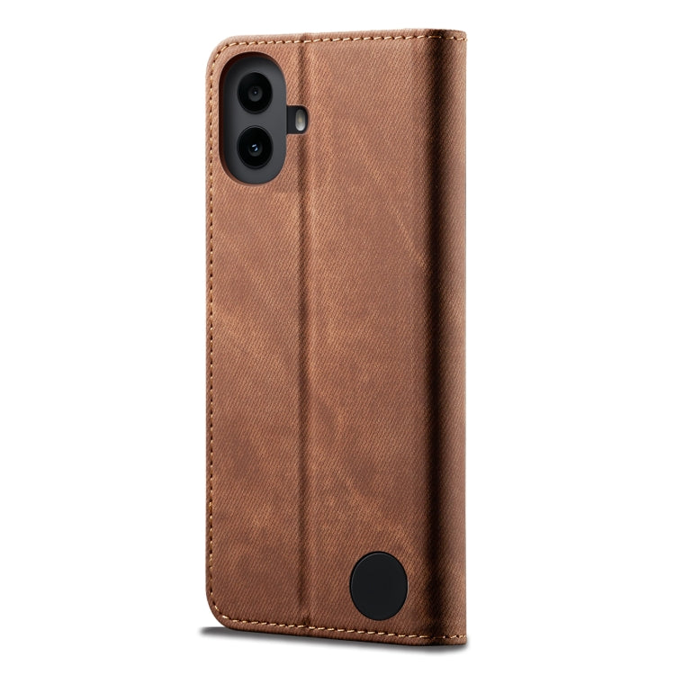 For Nothing CMF Phone 1 Denim Texture Casual Style Flip Leather Case(Brown) - More Brand by buy2fix | Online Shopping UK | buy2fix