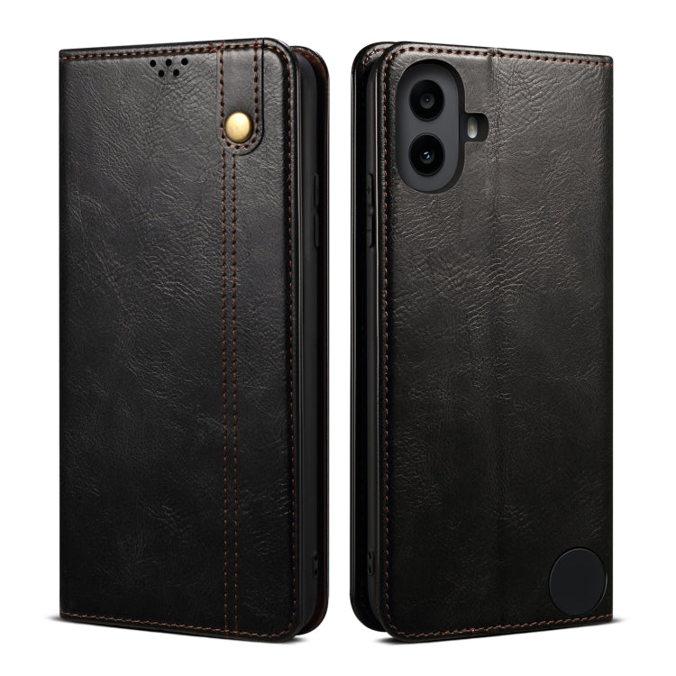 For Nothing CMF Phone 1 Oil Wax Crazy Horse Texture Leather Phone Case(Black) - Nothing Cases by buy2fix | Online Shopping UK | buy2fix