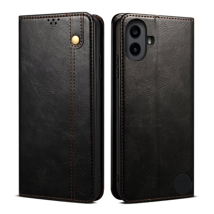 For Nothing CMF Phone 1 Oil Wax Crazy Horse Texture Leather Phone Case(Black) - Nothing Cases by buy2fix | Online Shopping UK | buy2fix