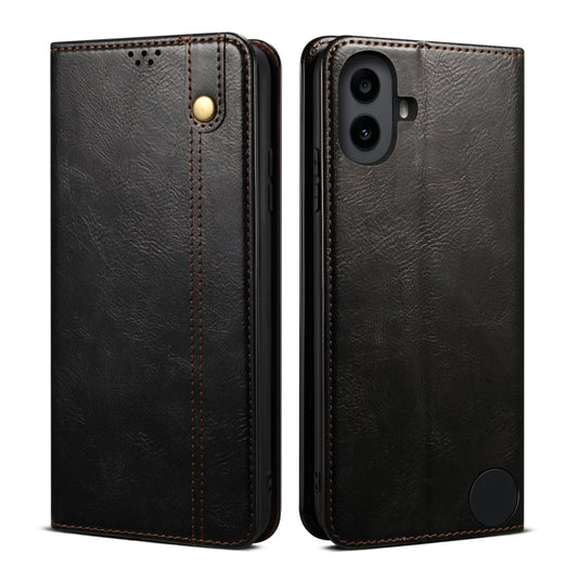 For Nothing CMF Phone 1 Oil Wax Crazy Horse Texture Leather Phone Case(Black) - Nothing Cases by buy2fix | Online Shopping UK | buy2fix