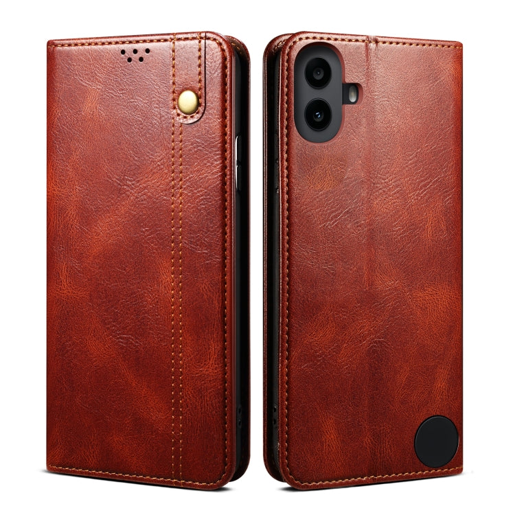 For Nothing CMF Phone 1 Oil Wax Crazy Horse Texture Leather Phone Case(Brown) - Nothing Cases by buy2fix | Online Shopping UK | buy2fix