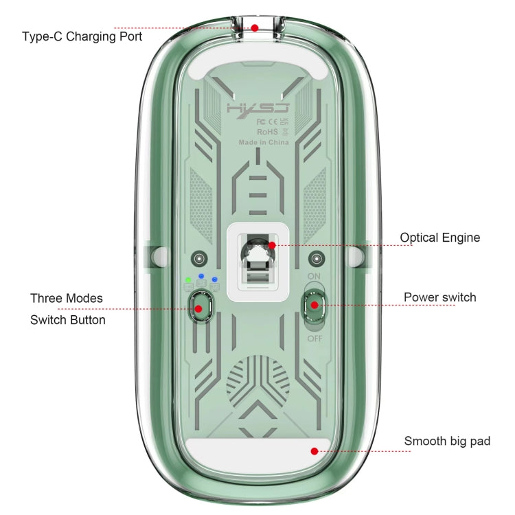 HXSJ T900 Transparent Magnet Three-mode Wireless Gaming Mouse(Grey) - Wireless Mice by HXSJ | Online Shopping UK | buy2fix