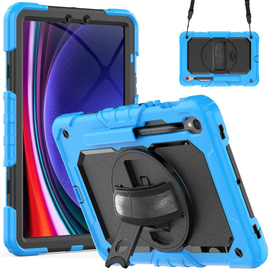 For Samsung Galaxy Tab S8 / S7 Lucky Wheel Grip Silicone Hybrid PC Tablet Case with Shoulder Strap(Light Blue+Black)