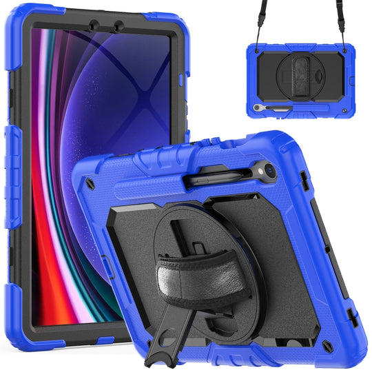 For Samsung Galaxy Tab S8 / S7 Lucky Wheel Grip Silicone Hybrid PC Tablet Case with Shoulder Strap(Dark Blue+Black)