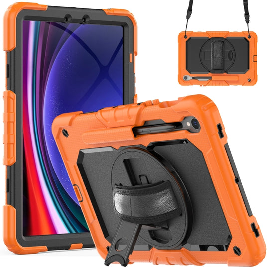 For Samsung Galaxy Tab S9 / S9 FE / S10 FE Lucky Wheel Grip Silicone Hybrid PC Tablet Case with Shoulder Strap(Orange+Black)