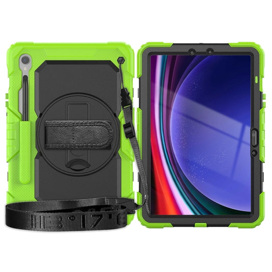 For Samsung Galaxy Tab S9 / S9 FE / S10 FE Lucky Wheel Grip Silicone Hybrid PC Tablet Case with Shoulder Strap(Yellow Green+Black) by buy2fix
