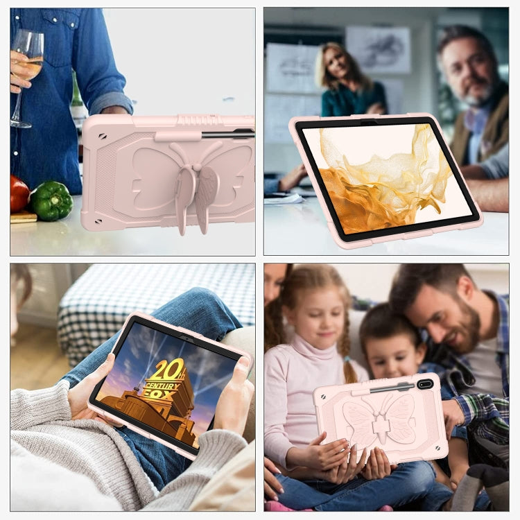 For Samsung Galaxy Tab S9 Butterfly Kickstand Heavy Duty Hard Rugged Tablet Case(Rose Pink) - Galaxy Tab S9 Cases by buy2fix | Online Shopping UK | buy2fix