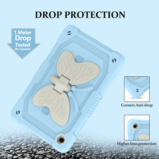 For Samsung Galaxy Tab A9+ Butterfly Kickstand Heavy Duty Hard Rugged Tablet Case(Beige+Ice Blue) - Galaxy Tab A9+ by buy2fix | Online Shopping UK | buy2fix