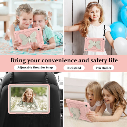 For Samsung Galaxy Tab A9+ Butterfly Kickstand Heavy Duty Hard Rugged Tablet Case(Beige+Rose Pink) - Galaxy Tab A9+ by buy2fix | Online Shopping UK | buy2fix