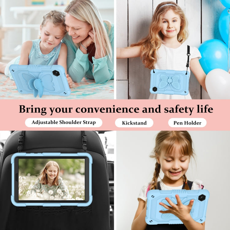 For Samsung Galaxy Tab A9 Butterfly Kickstand Heavy Duty Hard Rugged Tablet Case(Ice Blue) - Galaxy Tab A9 by buy2fix | Online Shopping UK | buy2fix