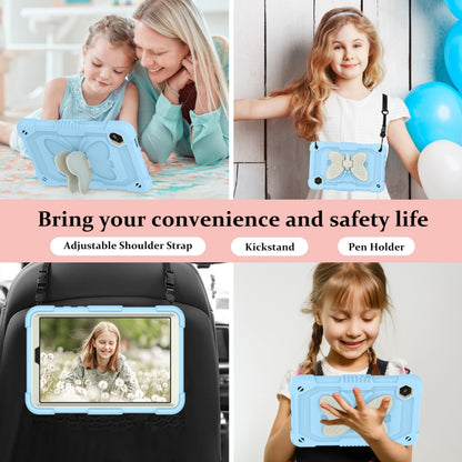 For Samsung Galaxy Tab A9 Butterfly Kickstand Heavy Duty Hard Rugged Tablet Case(Beige+Ice Blue) - Galaxy Tab A9 by buy2fix | Online Shopping UK | buy2fix
