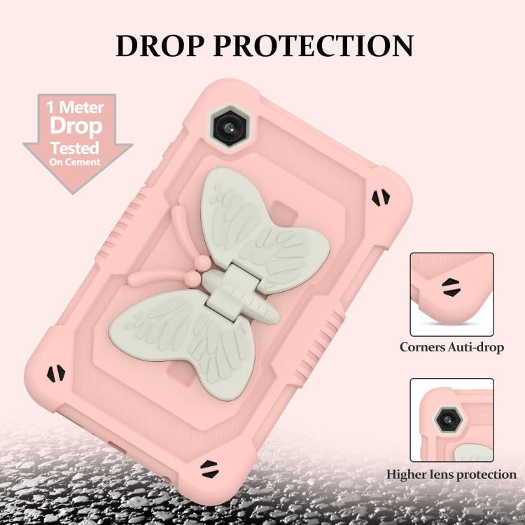 For Samsung Galaxy Tab A9 Butterfly Kickstand Heavy Duty Hard Rugged Tablet Case(Beige+Rose Pink) - Galaxy Tab A9 by buy2fix | Online Shopping UK | buy2fix