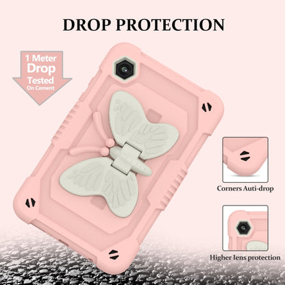For Samsung Galaxy Tab A9 Butterfly Kickstand Heavy Duty Hard Rugged Tablet Case(Beige+Rose Pink) - Galaxy Tab A9 by buy2fix | Online Shopping UK | buy2fix