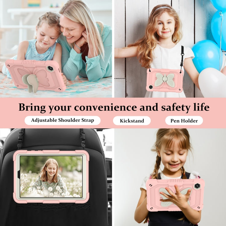 For Samsung Galaxy Tab A9 Butterfly Kickstand Heavy Duty Hard Rugged Tablet Case(Beige+Rose Pink) - Galaxy Tab A9 by buy2fix | Online Shopping UK | buy2fix