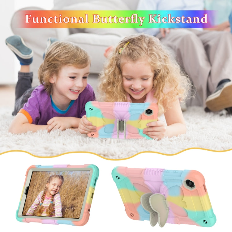 For Samsung Galaxy Tab A9 Butterfly Kickstand Heavy Duty Hard Rugged Tablet Case(Colorful Rose Gold) - Galaxy Tab A9 by buy2fix | Online Shopping UK | buy2fix