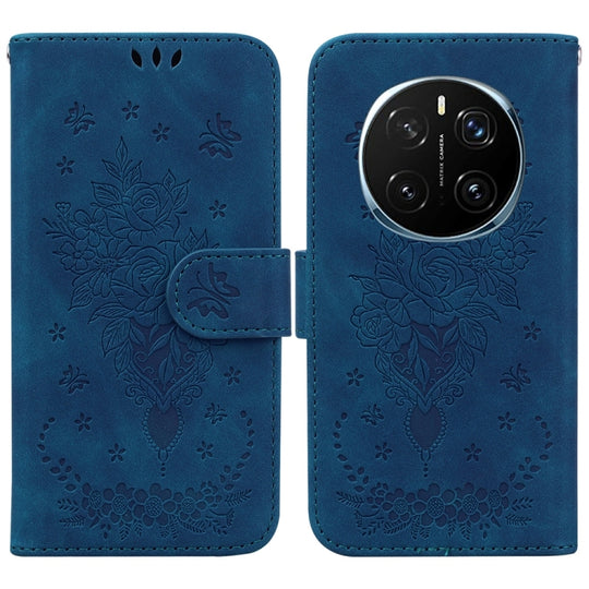 For Honor Magic7 Pro Butterfly Rose Embossed Leather Phone Case(Blue)