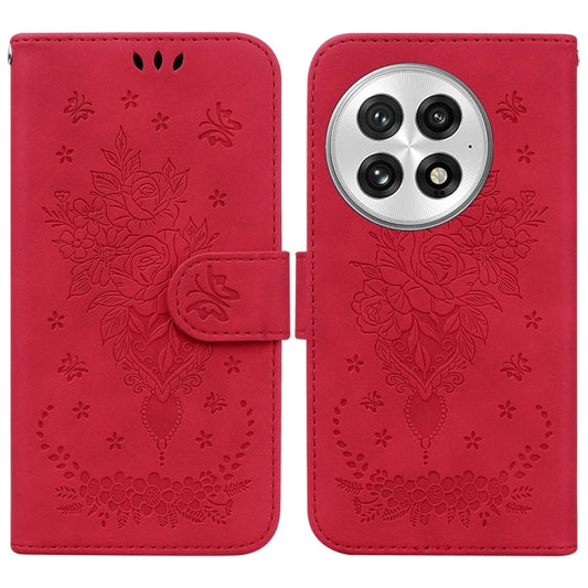 For OnePlus 13 Butterfly Rose Embossed Leather Phone Case(Red) by buy2fix