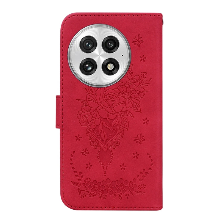 For OnePlus 13 Butterfly Rose Embossed Leather Phone Case(Red) by buy2fix
