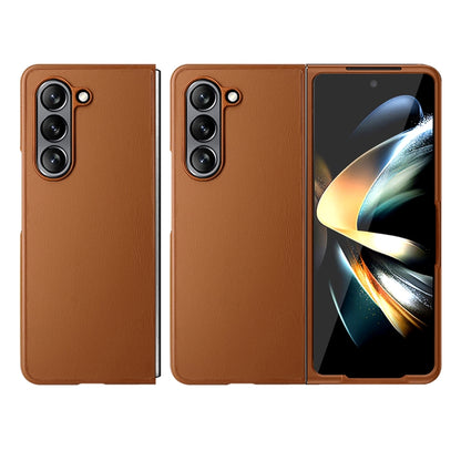 For Samsung Galaxy Z Fold5 HBC-212 Integrated Plain Leather Folding Phone Case(Brown) - Galaxy Z Fold5 Cases by buy2fix | Online Shopping UK | buy2fix
