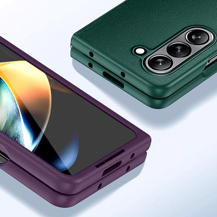 For Samsung Galaxy Z Fold5 HBC-212 Integrated Plain Leather Folding Phone Case(Green) - Galaxy Z Fold5 Cases by buy2fix | Online Shopping UK | buy2fix