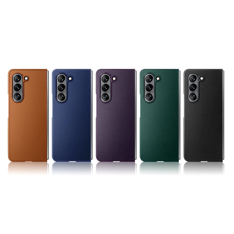 For Samsung Galaxy Z Fold5 HBC-212 Integrated Plain Leather Folding Phone Case(Purple) - Galaxy Z Fold5 Cases by buy2fix | Online Shopping UK | buy2fix