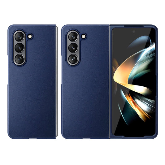 For Samsung Galaxy Z Fold5 HBC-212 Integrated Plain Leather Folding Phone Case(Blue) - Galaxy Z Fold5 Cases by buy2fix | Online Shopping UK | buy2fix