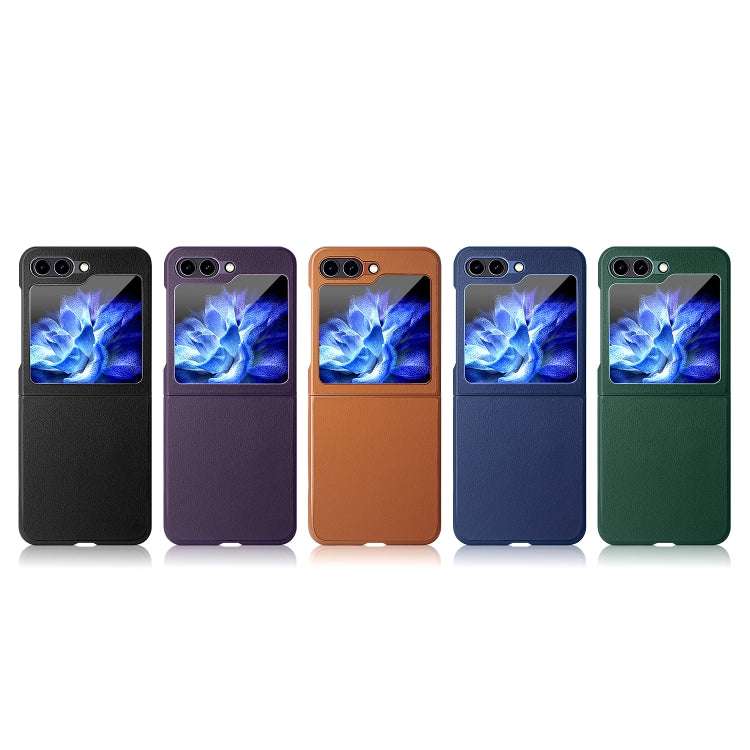 For Samsung Galaxy Z Flip5 HBC-212 Integrated Plain Leather Folding Phone Case(Brown) - Galaxy Z Flip5 Cases by buy2fix | Online Shopping UK | buy2fix