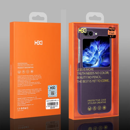 For Samsung Galaxy Z Flip5 HBC-212 Integrated Plain Leather Folding Phone Case(Brown) - Galaxy Z Flip5 Cases by buy2fix | Online Shopping UK | buy2fix