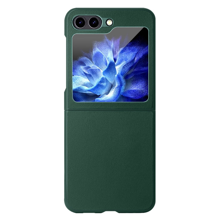 For Samsung Galaxy Z Flip5 HBC-212 Integrated Plain Leather Folding Phone Case(Green) - Galaxy Z Flip5 Cases by buy2fix | Online Shopping UK | buy2fix