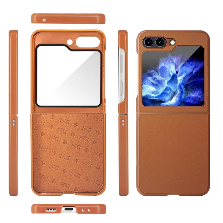 For Samsung Galaxy Z Flip5 HBC-212 Integrated Plain Leather Folding Phone Case(Green) - Galaxy Z Flip5 Cases by buy2fix | Online Shopping UK | buy2fix