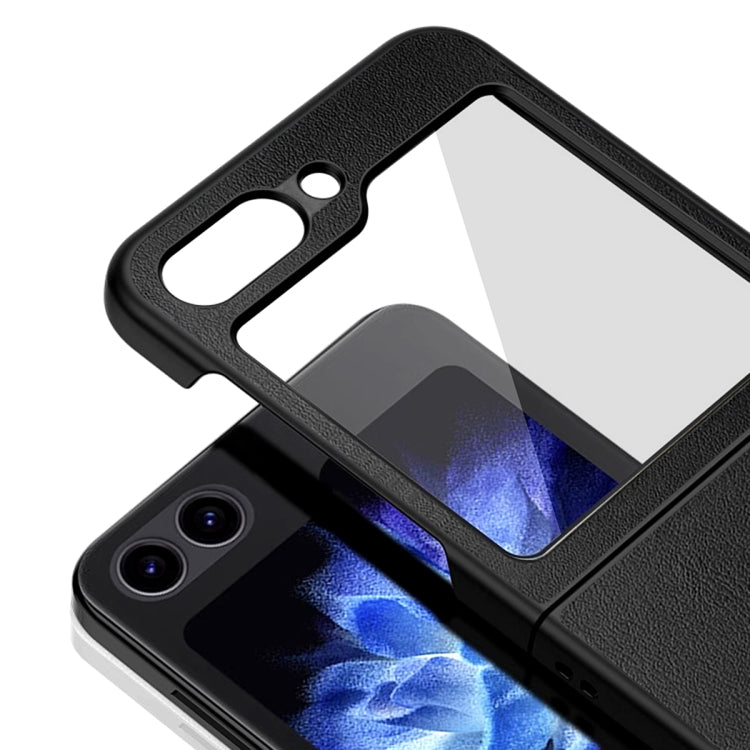 For Samsung Galaxy Z Flip5 HBC-212 Integrated Plain Leather Folding Phone Case(Black) - Galaxy Z Flip5 Cases by buy2fix | Online Shopping UK | buy2fix