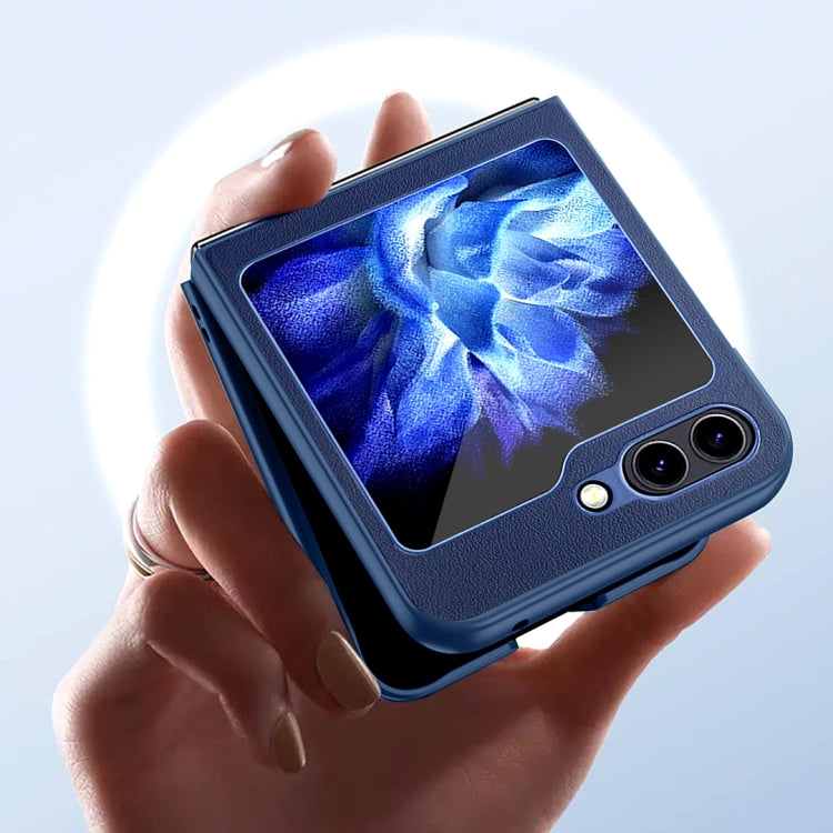 For Samsung Galaxy Z Flip5 HBC-212 Integrated Plain Leather Folding Phone Case(Blue) - Galaxy Z Flip5 Cases by buy2fix | Online Shopping UK | buy2fix