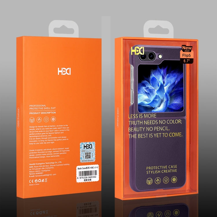 For Samsung Galaxy Z Flip5 HBC-212 Integrated Plain Leather Folding Phone Case(Blue) - Galaxy Z Flip5 Cases by buy2fix | Online Shopping UK | buy2fix