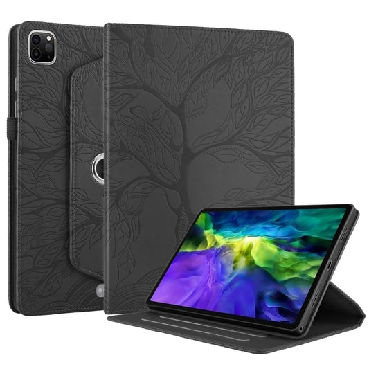For iPad Pro 11 2022 / 2021 / 2020 Tree Life Embossed Rotation Leather Smart Tablet Case(Black) - iPad Pro 11 (2022/2021) Cases by buy2fix | Online Shopping UK | buy2fix