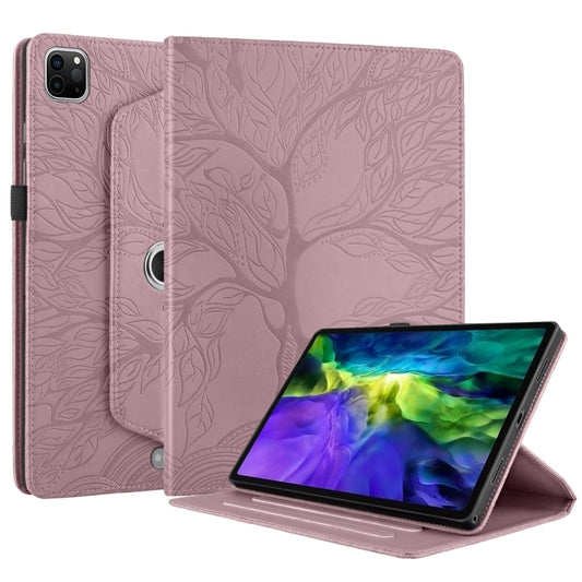 For iPad Pro 12.9 2022 / 2021 / 2020 Tree Life Embossed Rotation Leather Smart Tablet Case(Rose Gold) - iPad Pro 12.9 (2022/2021) Cases by buy2fix | Online Shopping UK | buy2fix