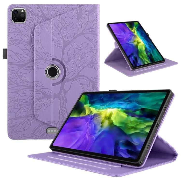 For iPad Pro 12.9 2022 / 2021 / 2020 Tree Life Embossed Rotation Leather Smart Tablet Case(Purple) - iPad Pro 12.9 (2022/2021) Cases by buy2fix | Online Shopping UK | buy2fix