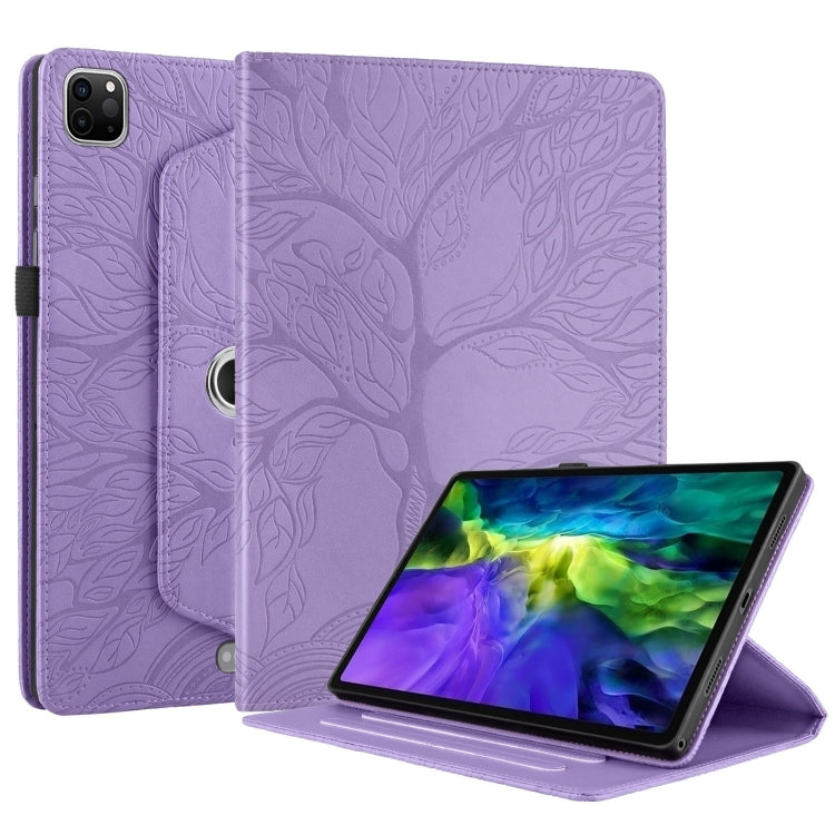 For iPad Pro 12.9 2022 / 2021 / 2020 Tree Life Embossed Rotation Leather Smart Tablet Case(Purple) - iPad Pro 12.9 (2022/2021) Cases by buy2fix | Online Shopping UK | buy2fix