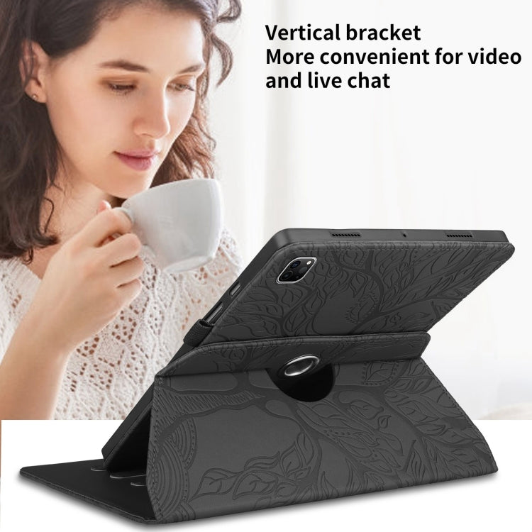 For iPad Pro 12.9 2022 / 2021 / 2020 Tree Life Embossed Rotation Leather Smart Tablet Case(Black) - iPad Pro 12.9 (2022/2021) Cases by buy2fix | Online Shopping UK | buy2fix