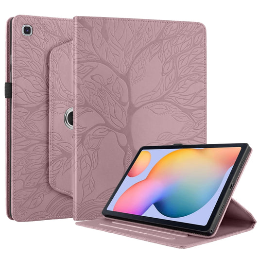 For Samsung Galaxy Tab S6 Lite P610 Tree Life Embossed Rotation Leather Smart Tablet Case(Rose Gold) by buy2fix